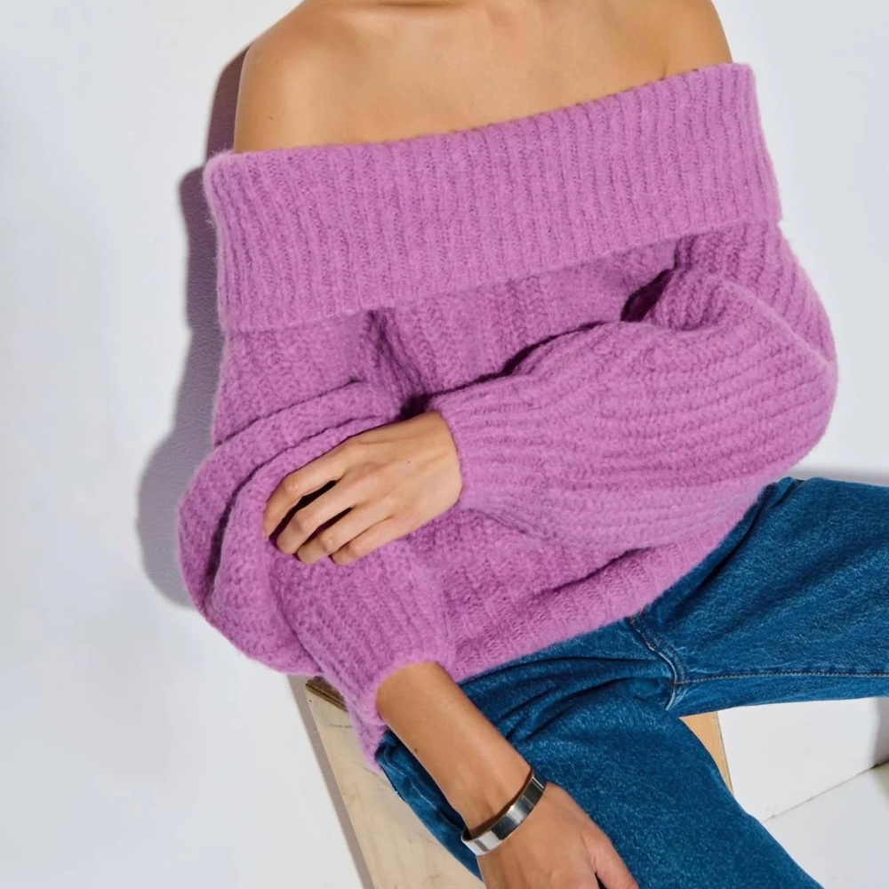 Nation LTD Off-Shoulder Purple Sweater